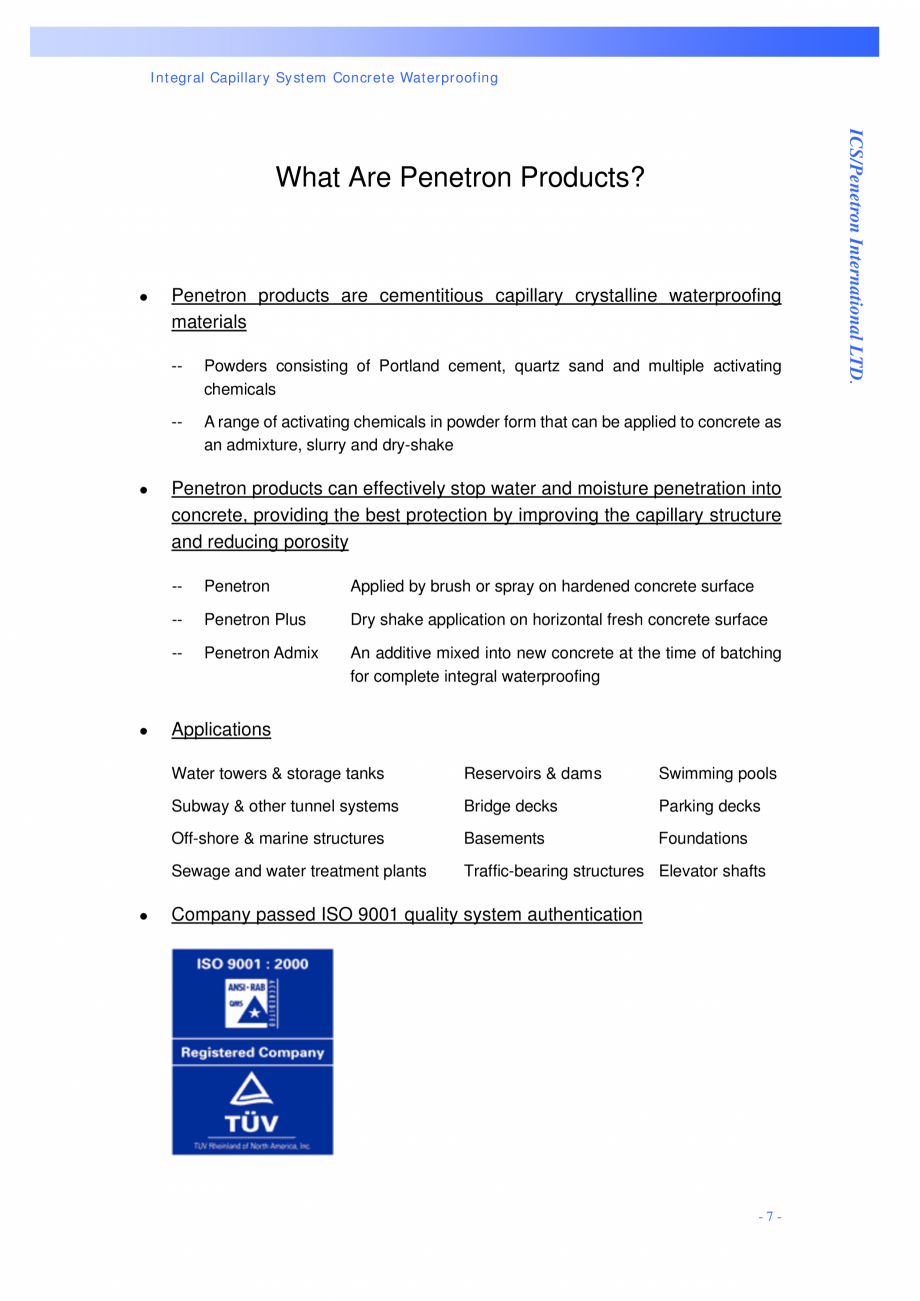 Pagina 7 - Tipuri de tunele si metode de constructie PENETRON PENETRON, PENETRON ADMIX, PENETRON...