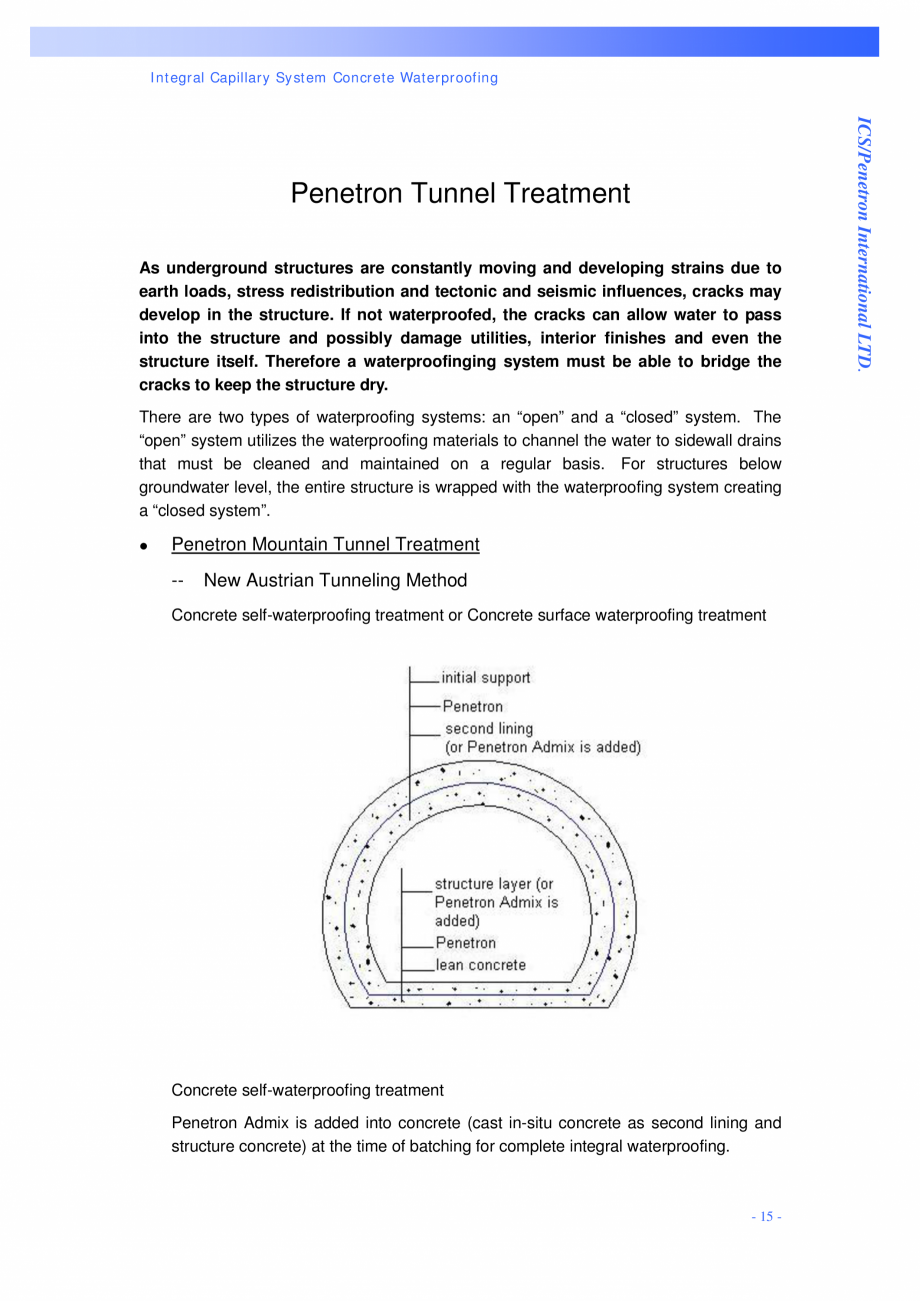 Pagina 15-Tipuri de tunele si metode de constructie PENETRON PENETRON, PENETRON ADMIX, PENETRON PLUS Catalog, ...