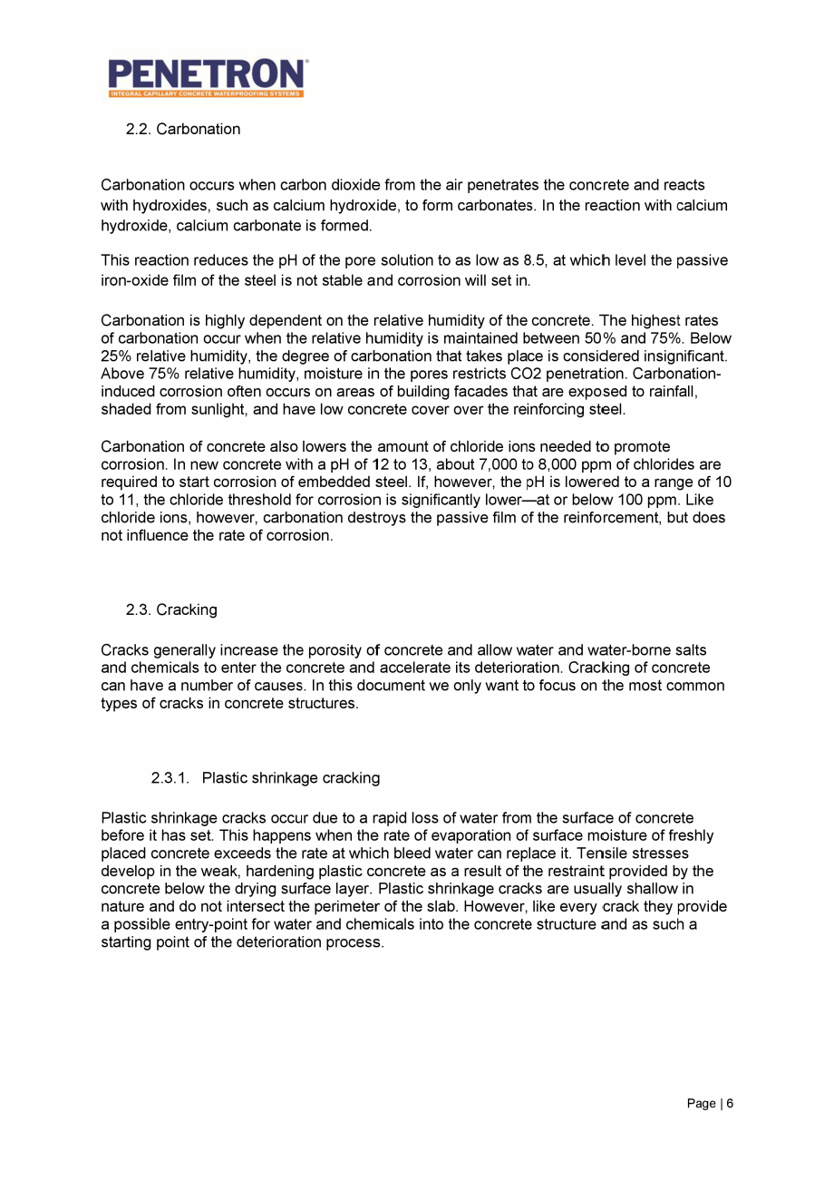Pagina 7 - Avantajele sistemului de impermeabilizare integrala  a betonului Penetron PENETRON...