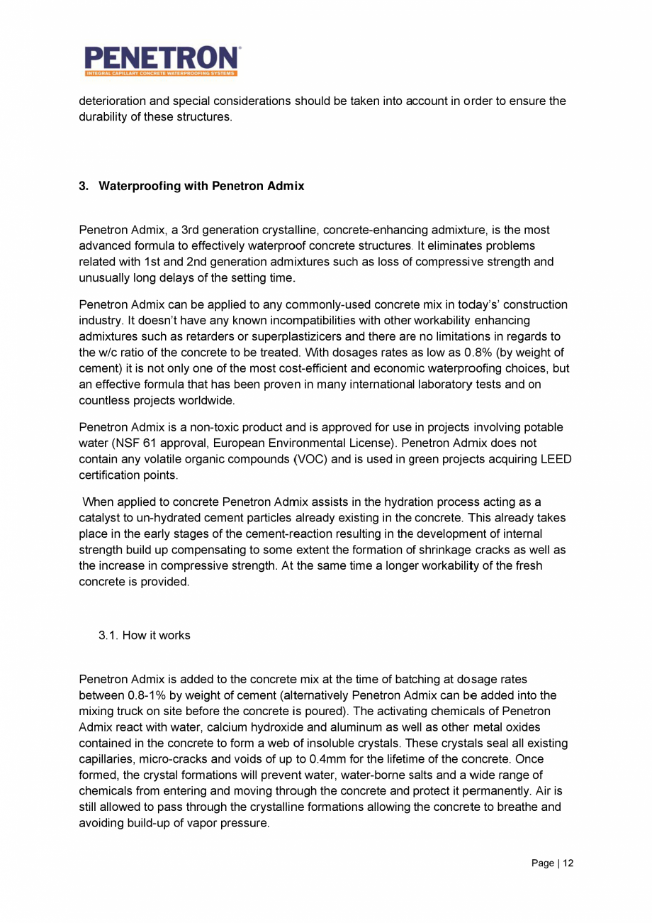 Pagina 13 - Avantajele sistemului de impermeabilizare integrala  a betonului Penetron PENETRON...
