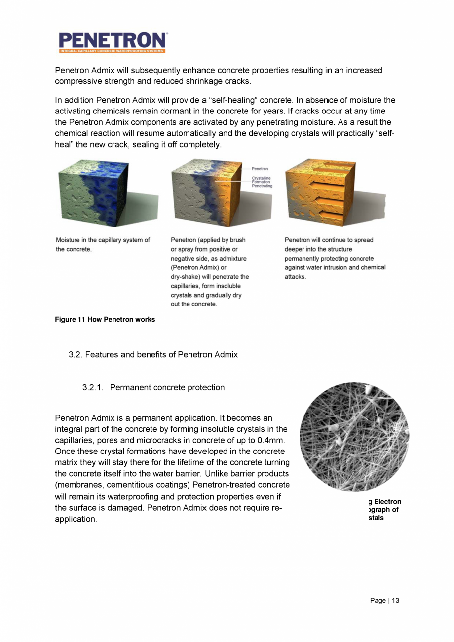 Pagina 14-Avantajele sistemului de impermeabilizare integrala  a betonului Penetron PENETRON PENETRON ADMIX,...