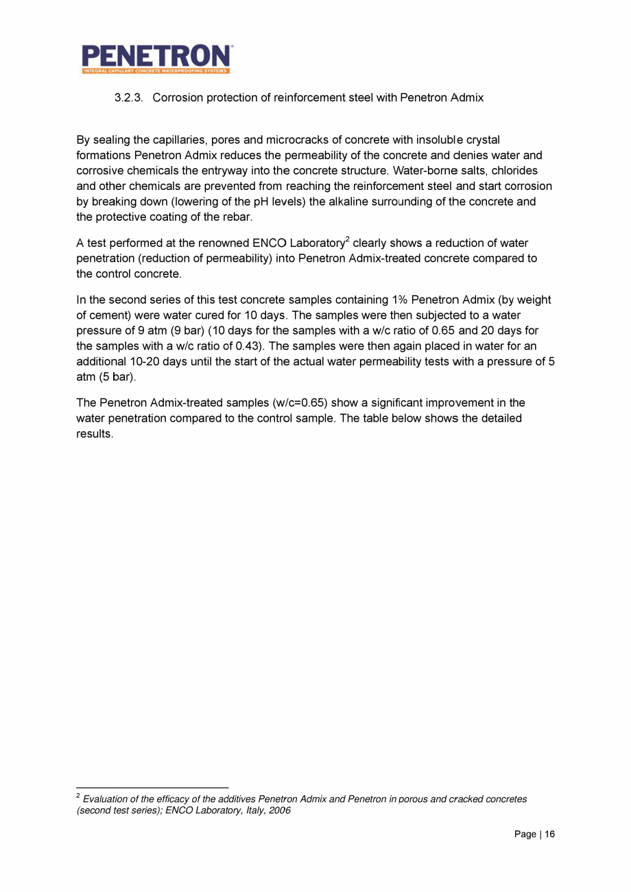 Pagina 17-Avantajele sistemului de impermeabilizare integrala  a betonului Penetron PENETRON PENETRON ADMIX,...