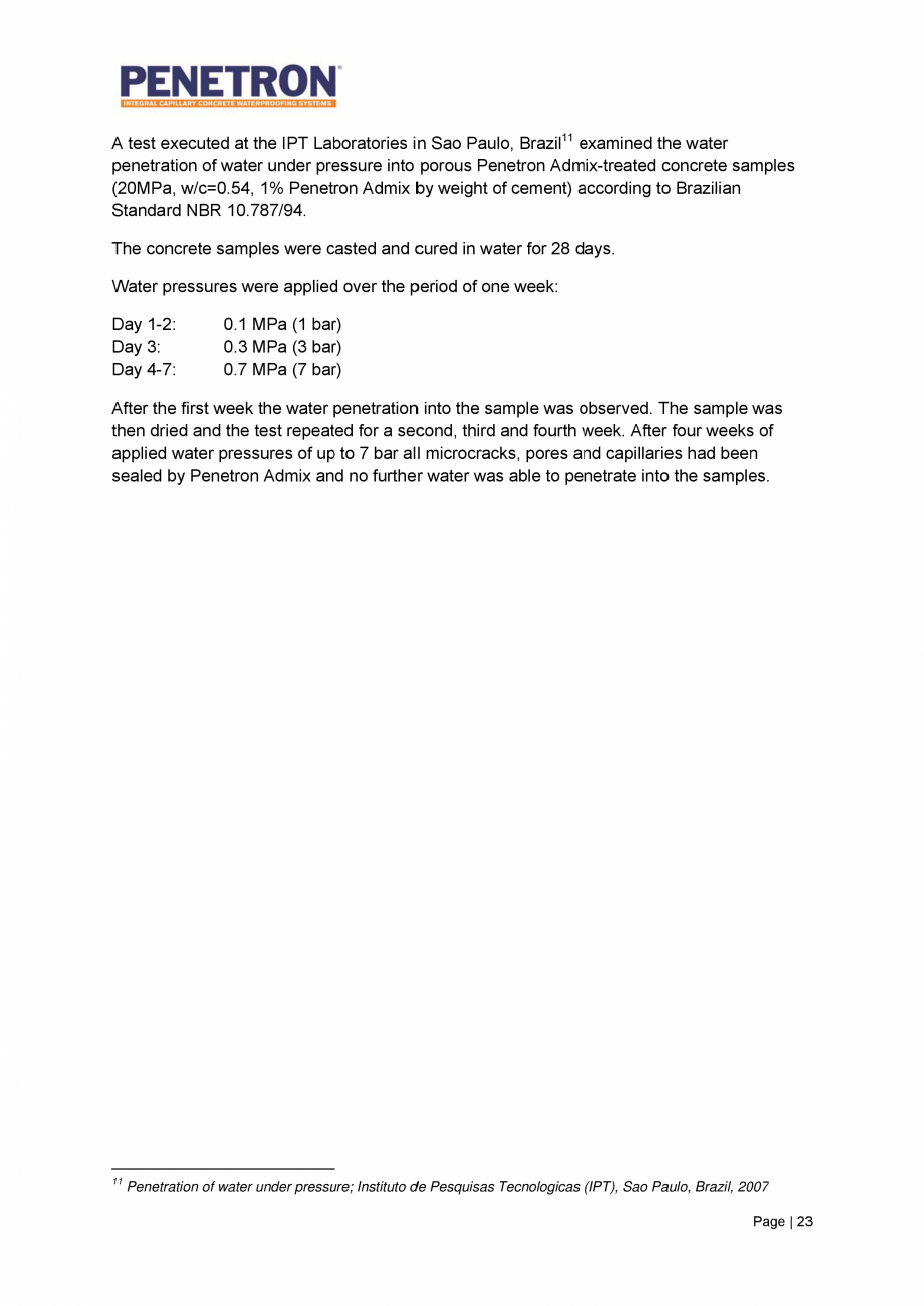 Pagina 24-Avantajele sistemului de impermeabilizare integrala  a betonului Penetron PENETRON PENETRON ADMIX,...