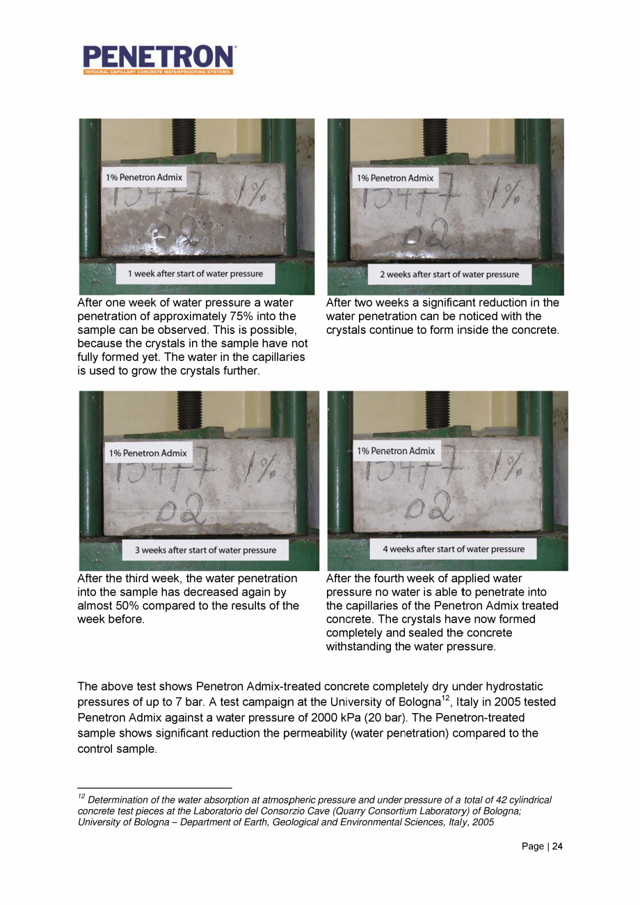 Pagina 25-Avantajele sistemului de impermeabilizare integrala  a betonului Penetron PENETRON PENETRON ADMIX,...