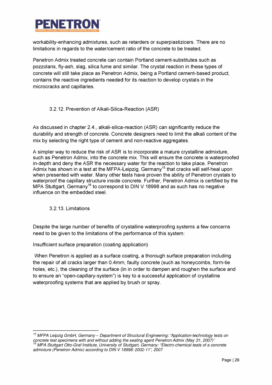 Pagina 30-Avantajele sistemului de impermeabilizare integrala  a betonului Penetron PENETRON PENETRON ADMIX,...