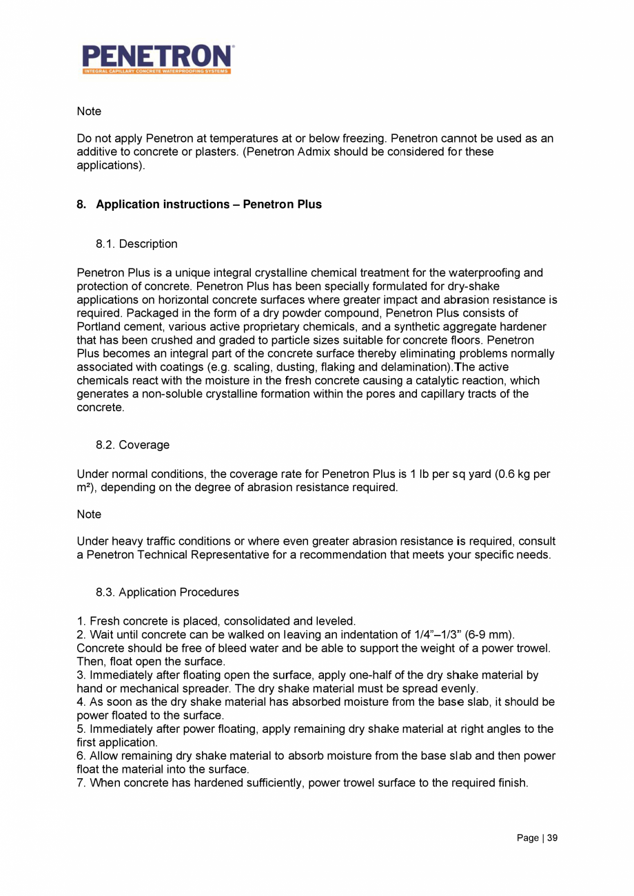 Pagina 40 - Avantajele sistemului de impermeabilizare integrala  a betonului Penetron PENETRON...