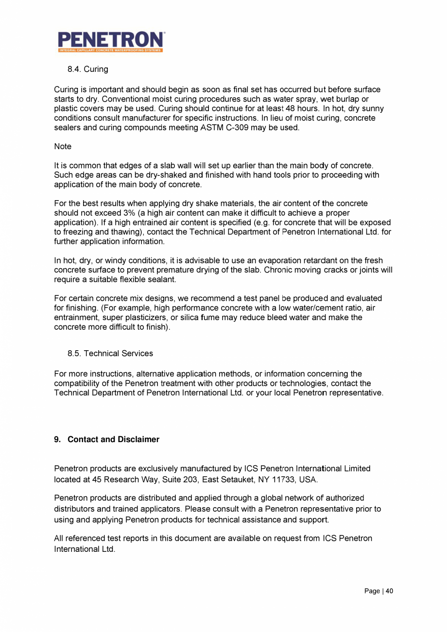 Pagina 41-Avantajele sistemului de impermeabilizare integrala  a betonului Penetron PENETRON PENETRON ADMIX,...