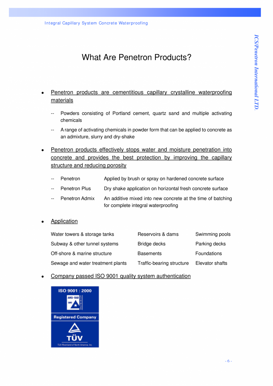 Pagina 6 - Structuri poduri PENETRON PENETRON, PENETRON ADMIX, PENETRON PLUS Catalog, brosura...