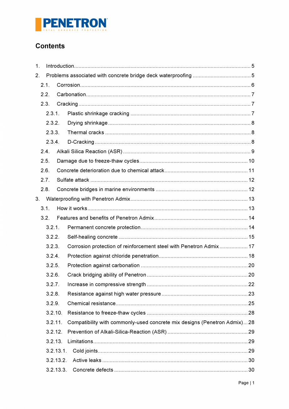 Pagina 2-Impermeabilizarea podurilor si a puntilor de pod PENETRON PENETRON, PENETRON ADMIX Catalog, brosura ...