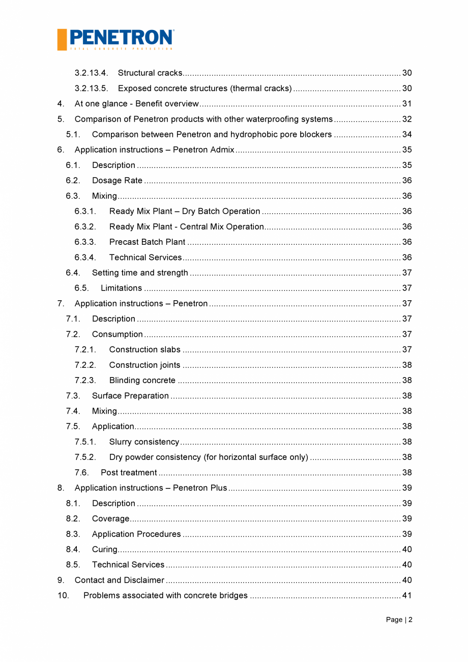 Pagina 3-Impermeabilizarea podurilor si a puntilor de pod PENETRON PENETRON, PENETRON ADMIX Catalog, brosura ...