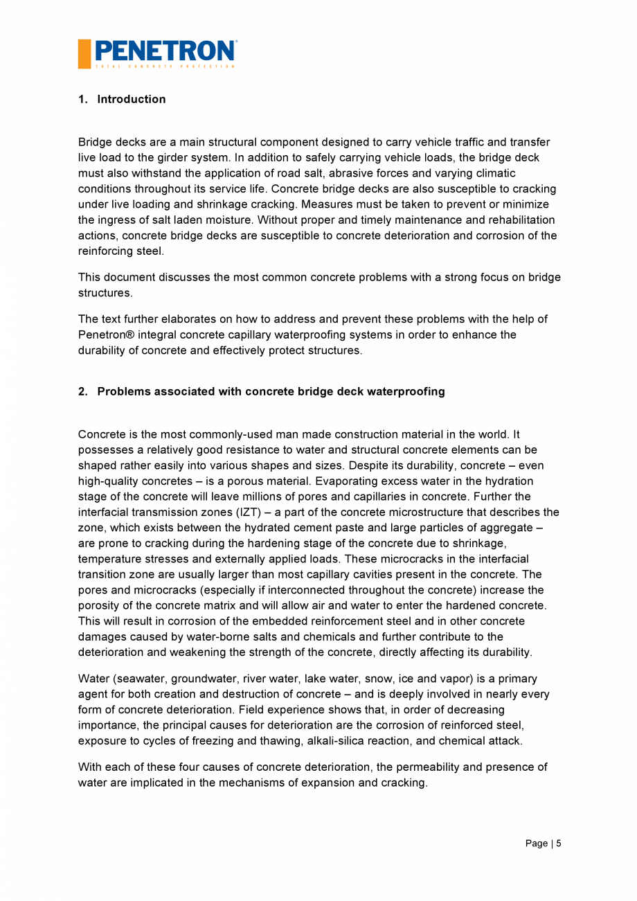 Pagina 6-Impermeabilizarea podurilor si a puntilor de pod PENETRON PENETRON, PENETRON ADMIX Catalog, brosura ...