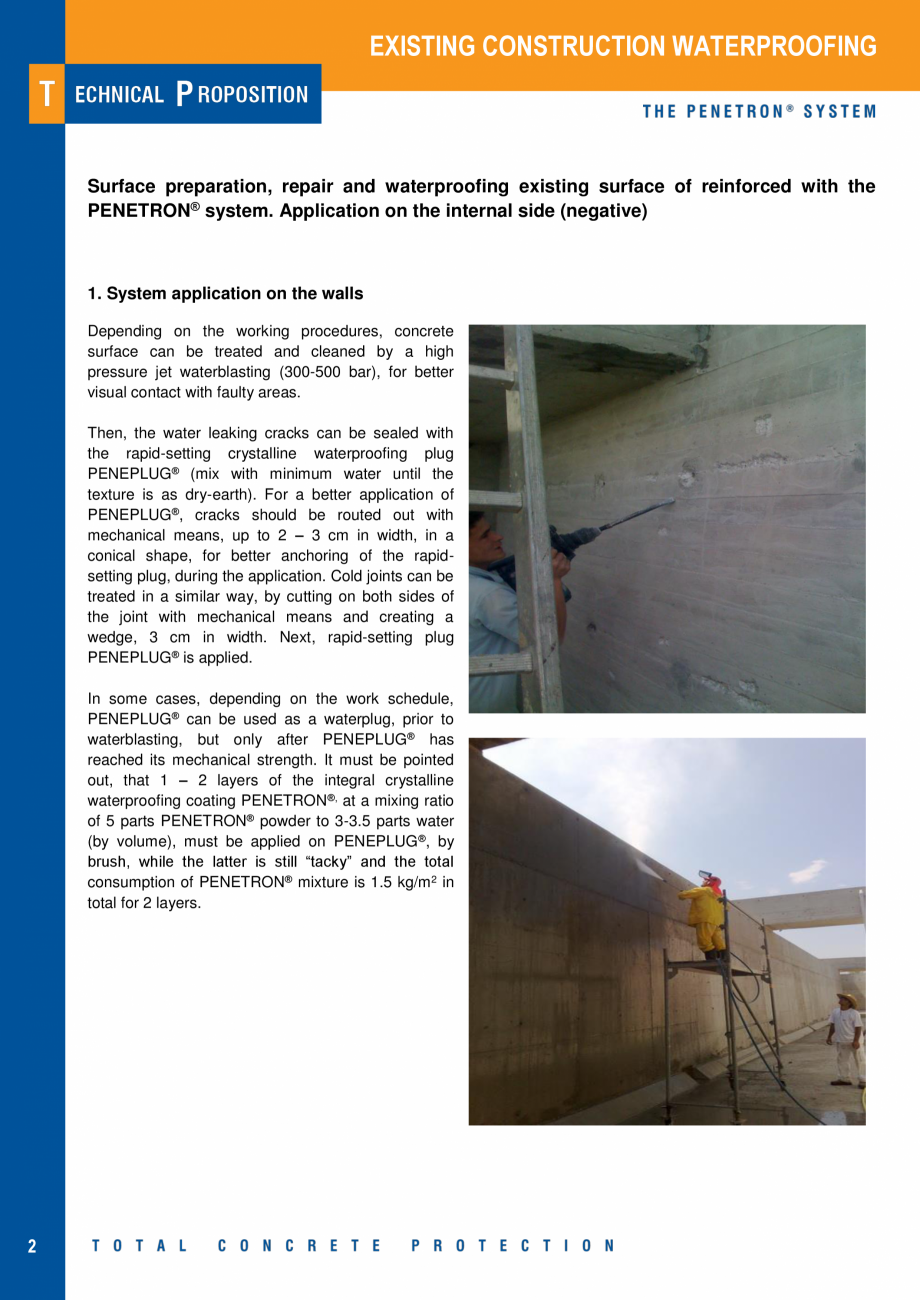 Pagina 2-Impermeabilizarea peretilor subterani din beton armat PENETRON PENECRETE MORTAR, PENETRON ADMIX,...