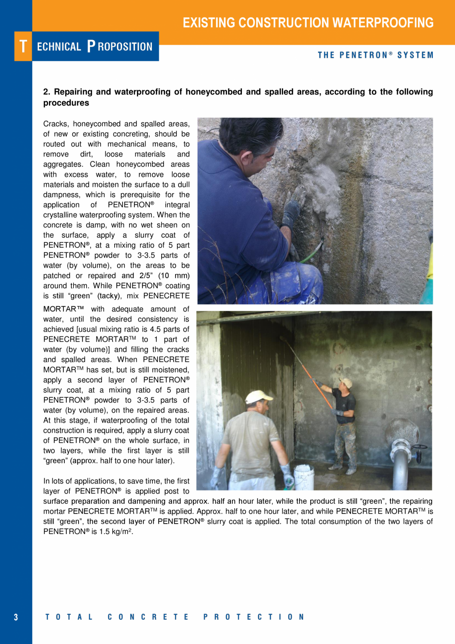 Pagina 3-Impermeabilizarea peretilor subterani din beton armat PENETRON PENECRETE MORTAR, PENETRON ADMIX,...