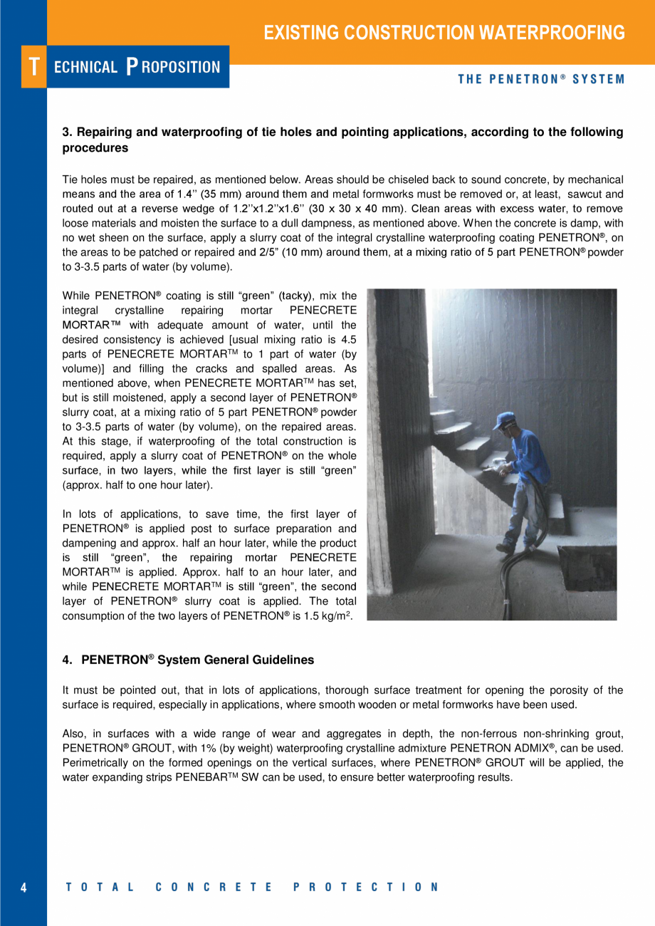 Pagina 4 - Impermeabilizarea peretilor subterani din beton armat PENETRON PENECRETE MORTAR, PENETRON...