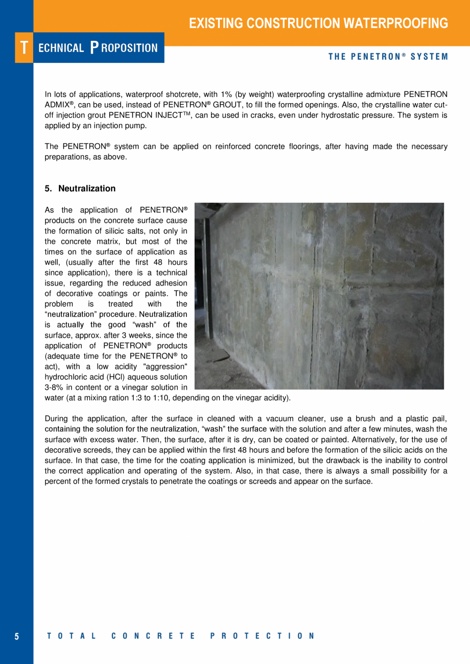 Pagina 5-Impermeabilizarea peretilor subterani din beton armat PENETRON PENECRETE MORTAR, PENETRON ADMIX,...