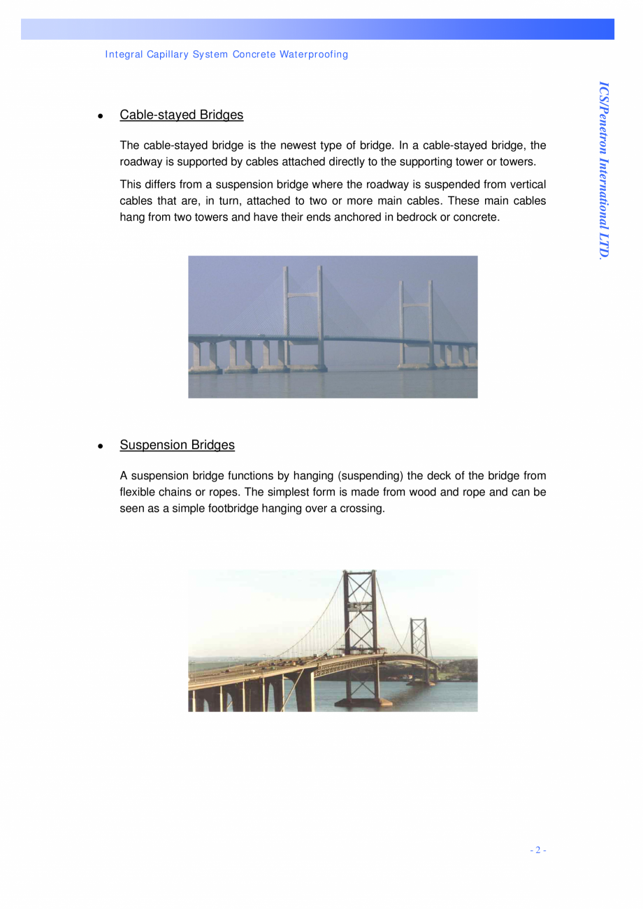 Pagina 2 - Structuri de poduri PENETRON PENETRON PLUS, PENETRON ADMIX Catalog, brosura Engleza is...