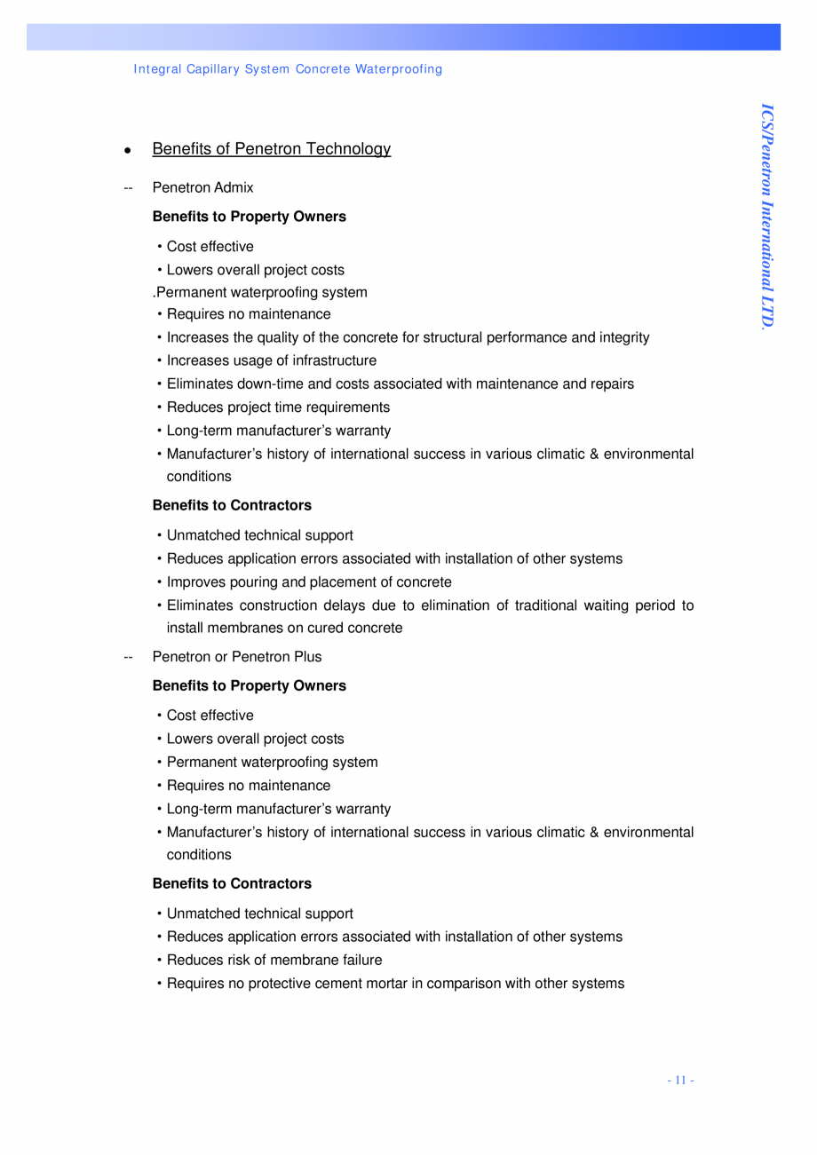 Pagina 11-Structuri de poduri PENETRON PENETRON PLUS, PENETRON ADMIX Catalog, brosura Engleza be applied from ...