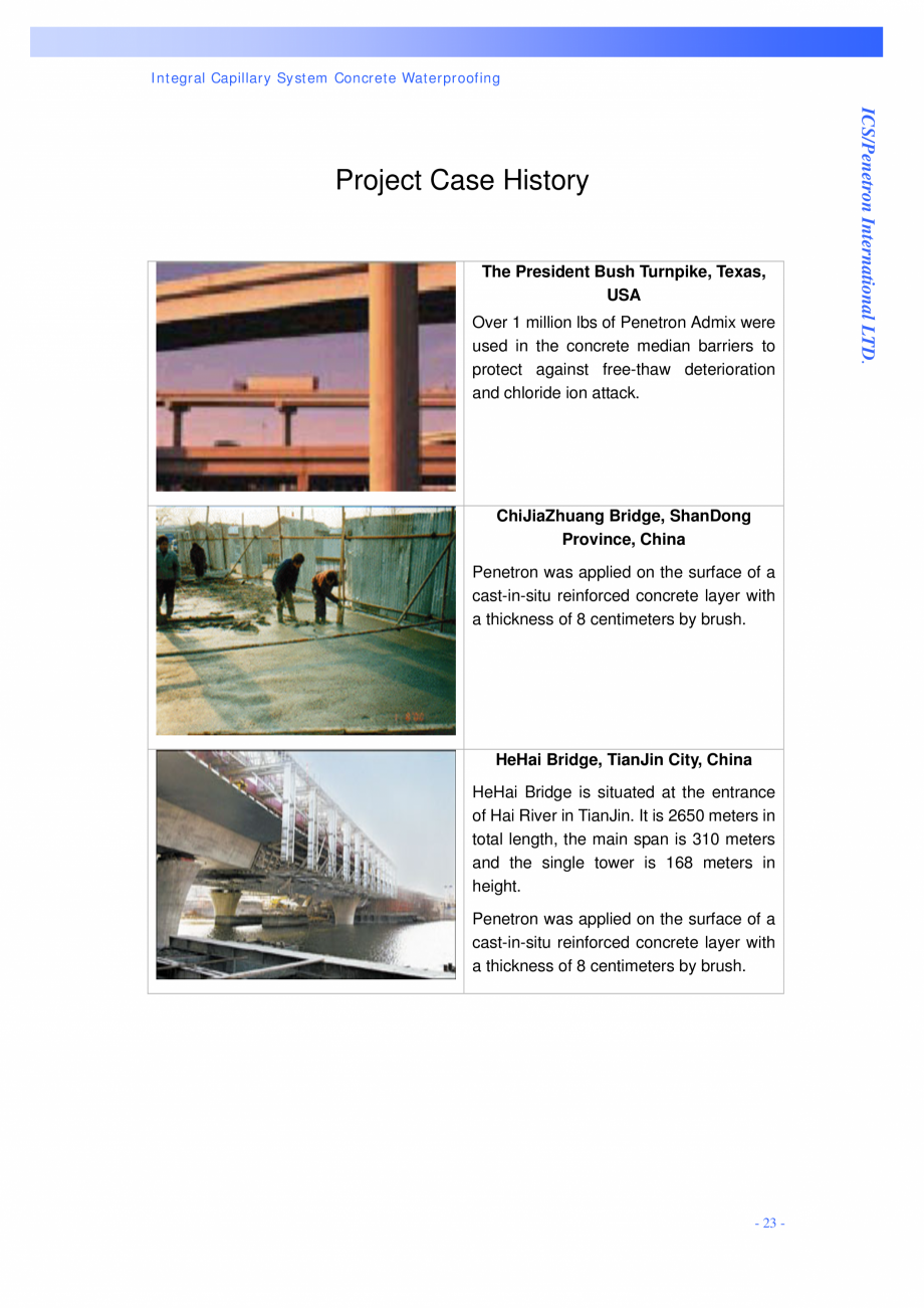 Pagina 23 - Structuri de poduri PENETRON PENETRON PLUS, PENETRON ADMIX Catalog, brosura Engleza tch ...
