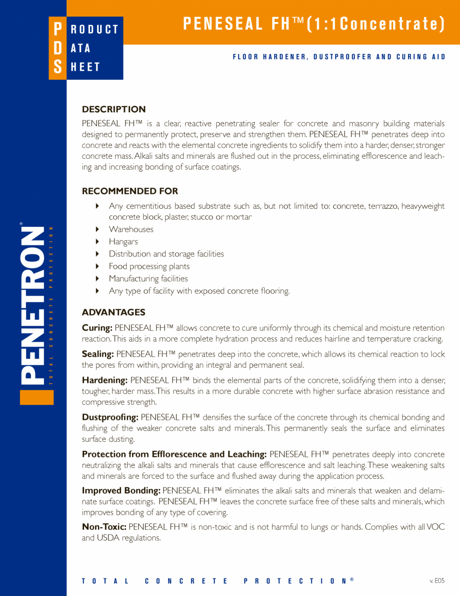 Pagina 1-Tratament permanent pentru pardoseli PENETRON PENESEAL FH Fisa tehnica Romana P
D
S

PENESEAL...