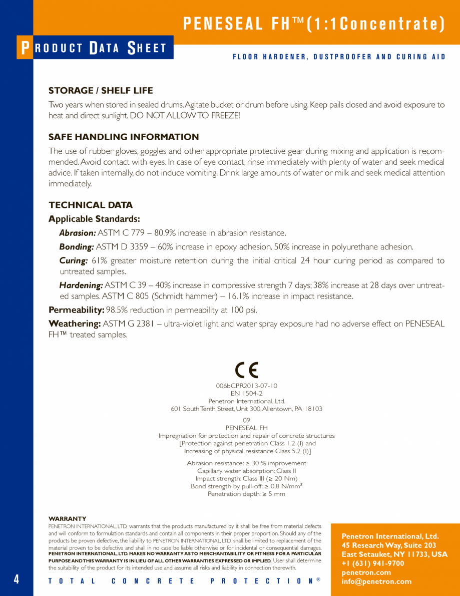 Pagina 4-Tratament permanent pentru pardoseli PENETRON PENESEAL FH Fisa tehnica Romana an open pored surface ...