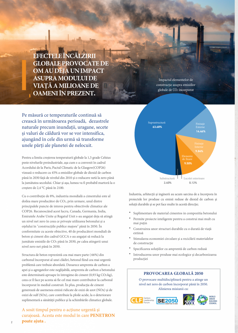 Pagina 2-Scădeți semnificativ amprenta emisiilor de carbon a structurii de beton cu PENETRON ADMIX PENETRON...