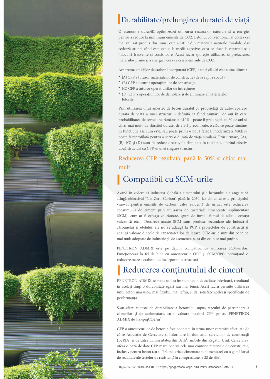 Pagina 5-Scădeți semnificativ amprenta emisiilor de carbon a structurii de beton cu PENETRON ADMIX PENETRON...