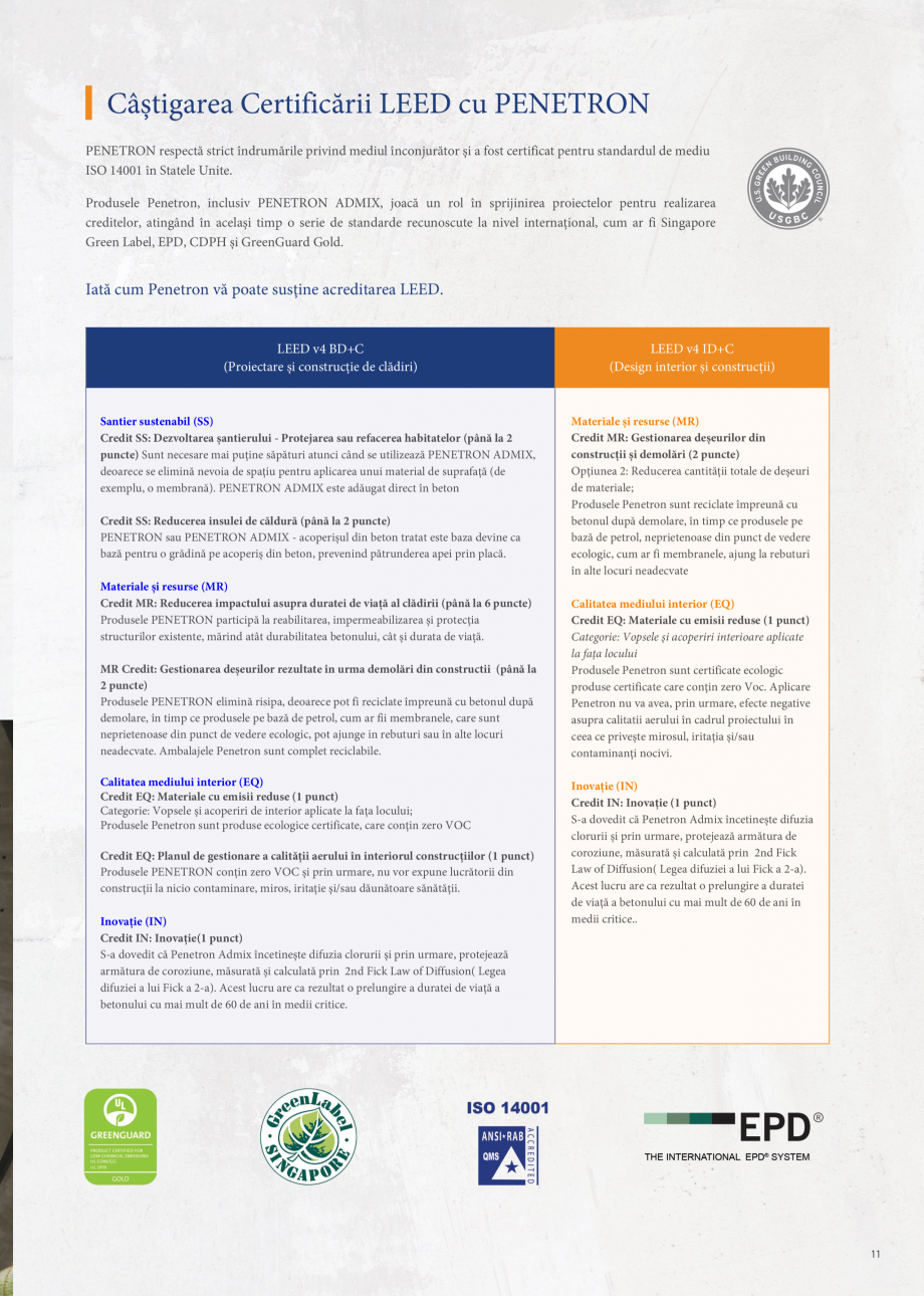 Pagina 11-Scădeți semnificativ amprenta emisiilor de carbon a structurii de beton cu PENETRON ADMIX PENETRON...