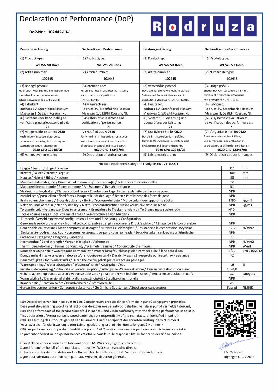 Pagina 1 - Declaratie de performanta pentru caramida aparenta NELISSEN Certificare produs Engleza,...