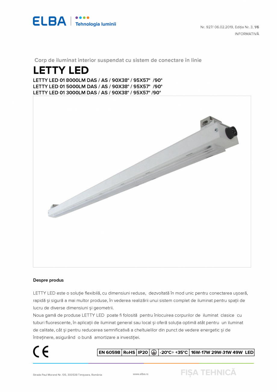 Pagina 1 - Corp de iluminat interior suspendat cu sistem de conectare in linie ELBA-COM LETTY LED...