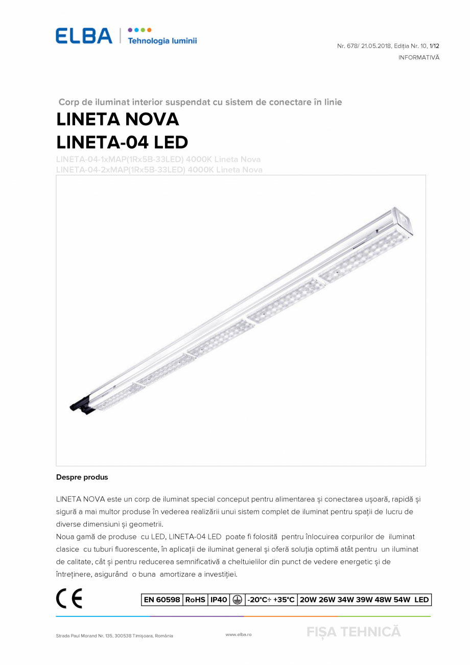 Pagina 1 - Corp de iluminat interior suspendat cu sistem de conectare in linie ELBA-COM LINETA NOVA ...