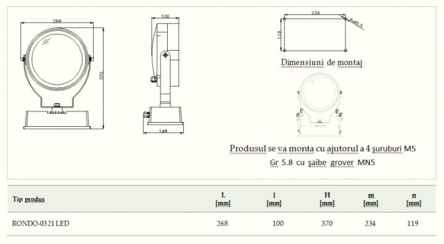 Schiță dimensiuni Proiector arhitectural exterior - RONDO-03 21LED