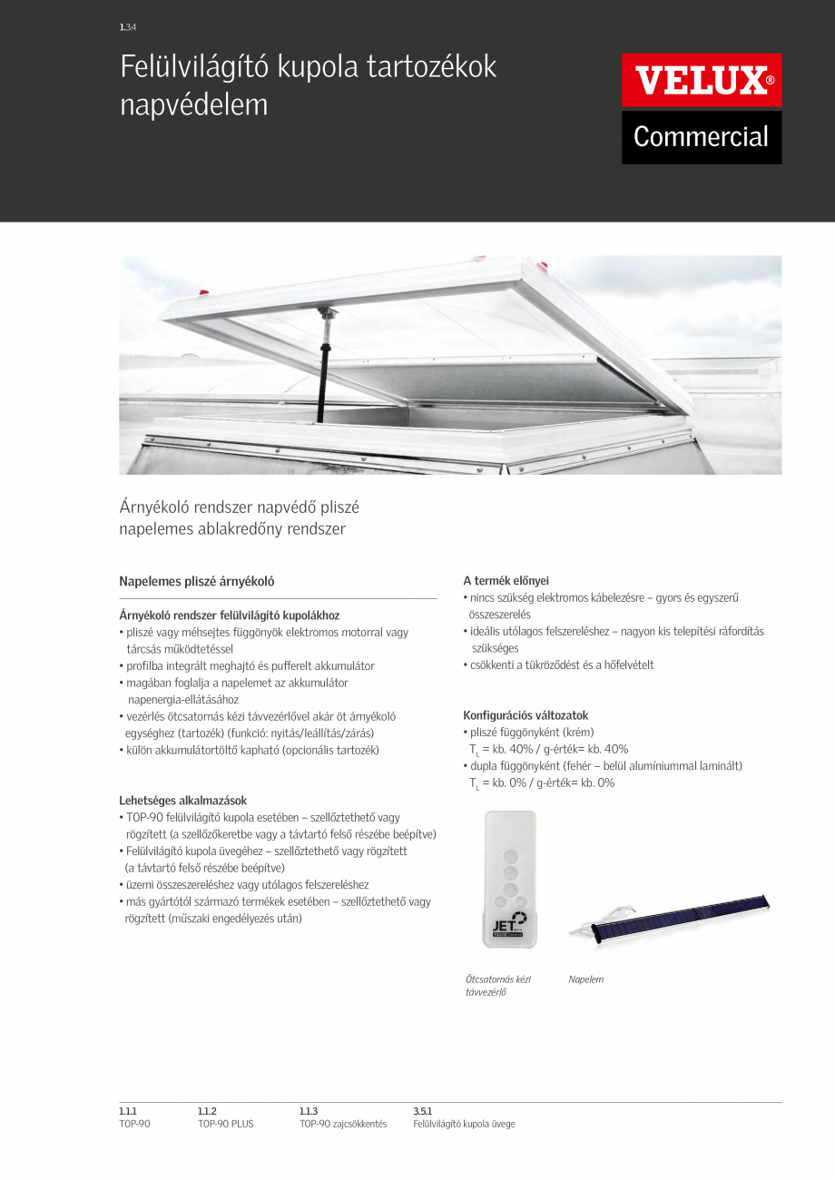 Pagina 1 - Accesorii pentru cupole - protectie solara VELUX Commercial Catalog, brosura Maghiara 1.3...