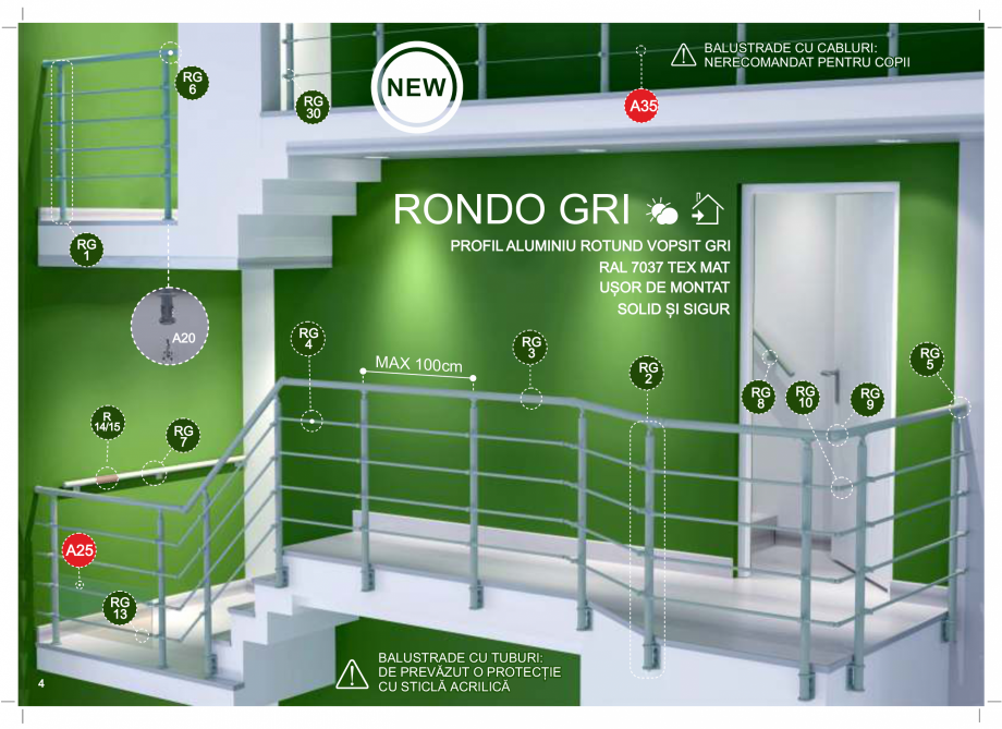 Pagina 4-Accesorii - Balustrade din lemn si din metal SOGEM Catalog, brosura Romana pe stâlp pentru
trecerea...