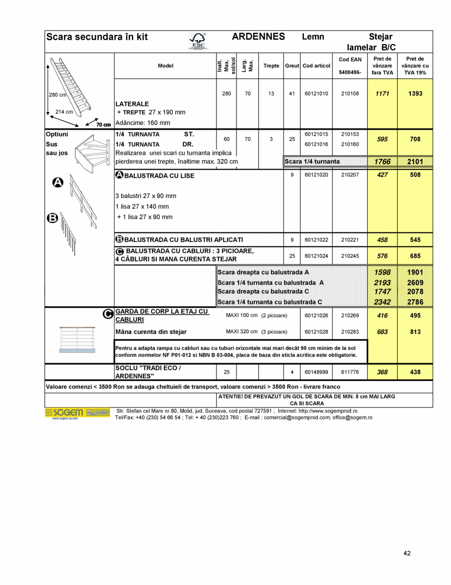 Pagina 44-Scari moderne pe structura metalica  SOGEM Etna Fisa tehnica Romana 
13 TREPTE (2 colete)

60140010
...