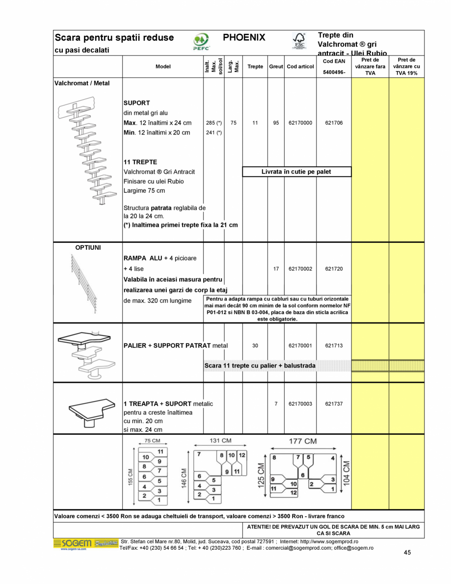 Pagina 48-Scari moderne pe structura metalica  SOGEM Etna Fisa tehnica Romana ete B/C C/C)
Trepte : 22 cm...