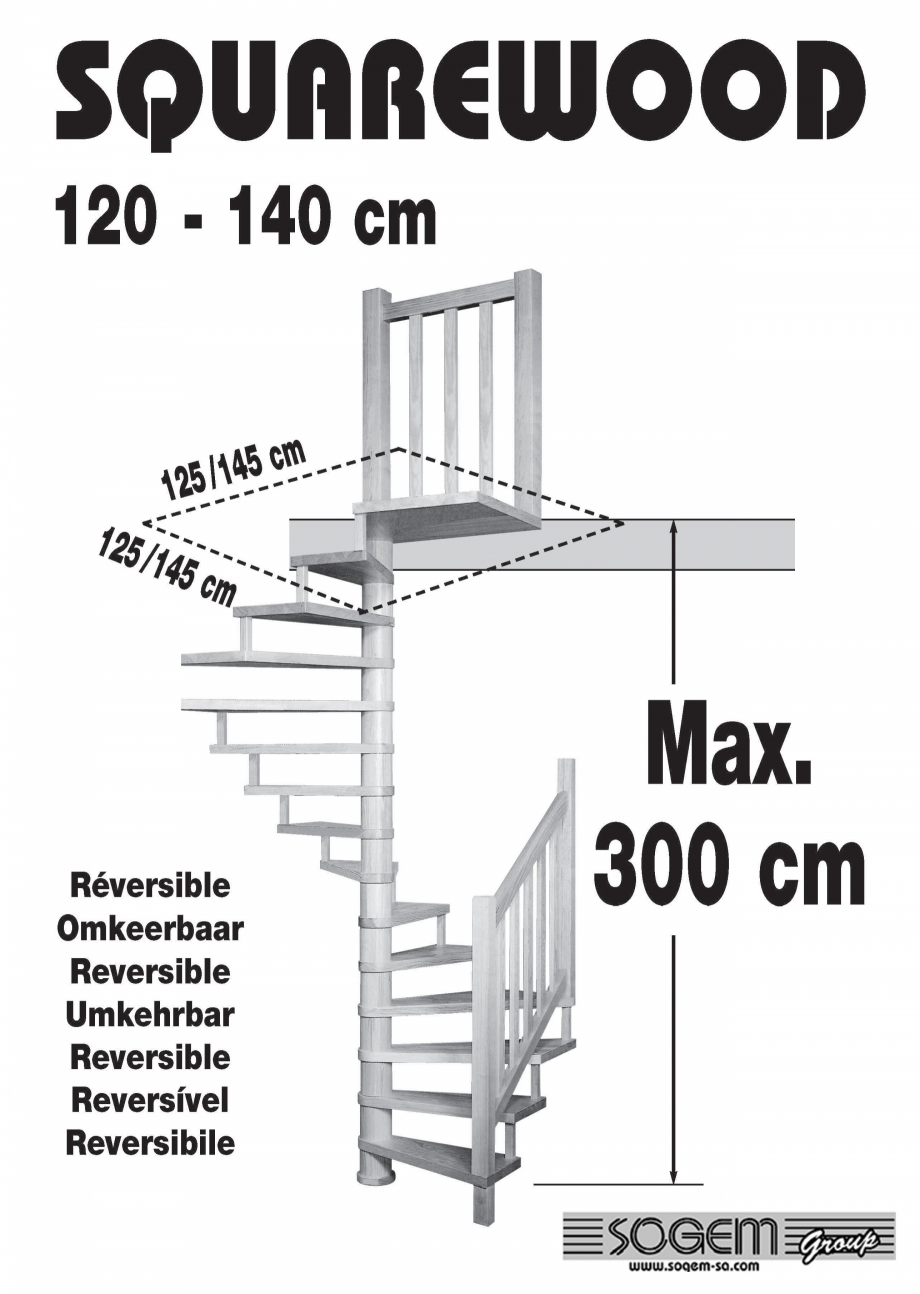 Pagina 1-Dimensiuni scara pe structura din metal SOGEM Squarewood Specificații tehnice Engleza, Franceza 