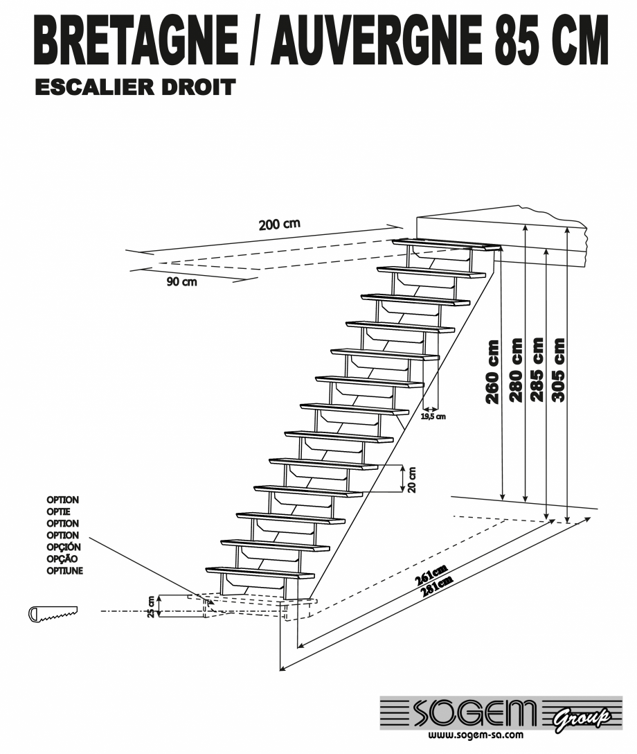 Pagina 1-Scara pe structura din lemn SOGEM Auvergne Specificații tehnice Romana BRETAGNE / AUVERGNE 85 CM...