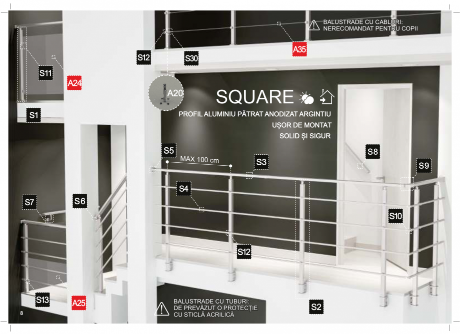 Pagina 8-Accesorii - Balustrade din lemn si din metal SOGEM Catalog, brosura Romana pe perete, aluminiu Ø40 ...