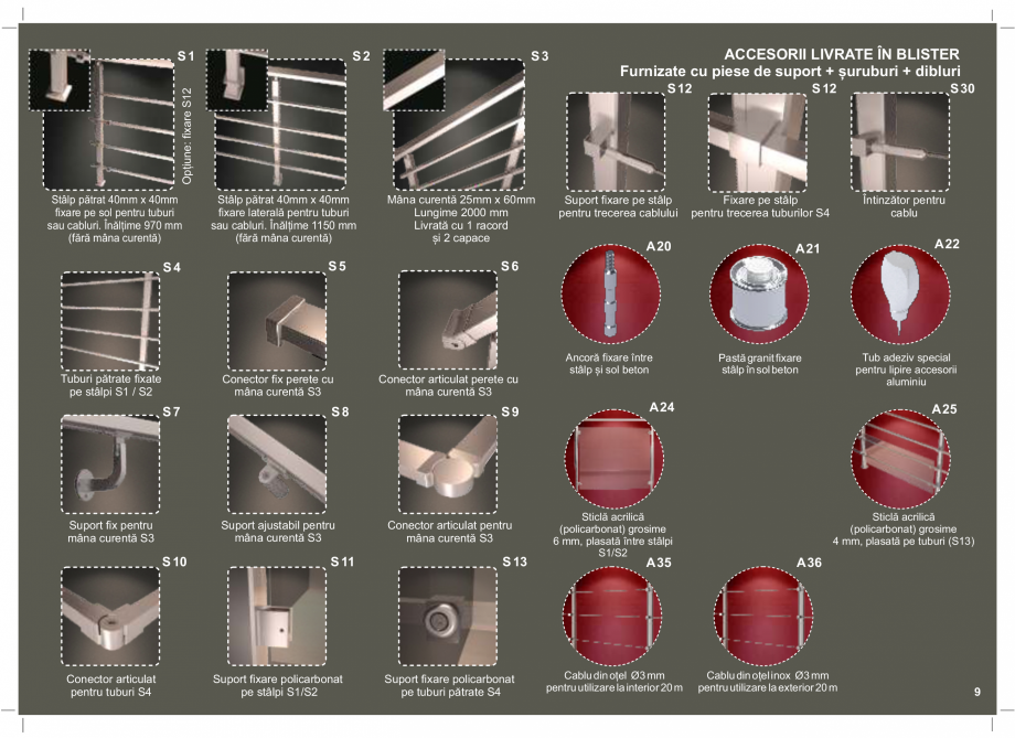 Pagina 9-Accesorii - Balustrade din lemn si din metal SOGEM Catalog, brosura Romana ontale la înălțimea...