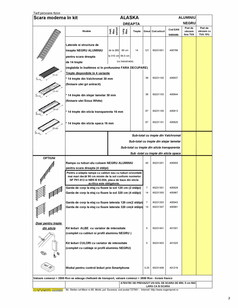 Pagina 3-Scari moderne SOGEM Gomera Specificații tehnice Romana  adauga cheltuieli de transport, valoare...