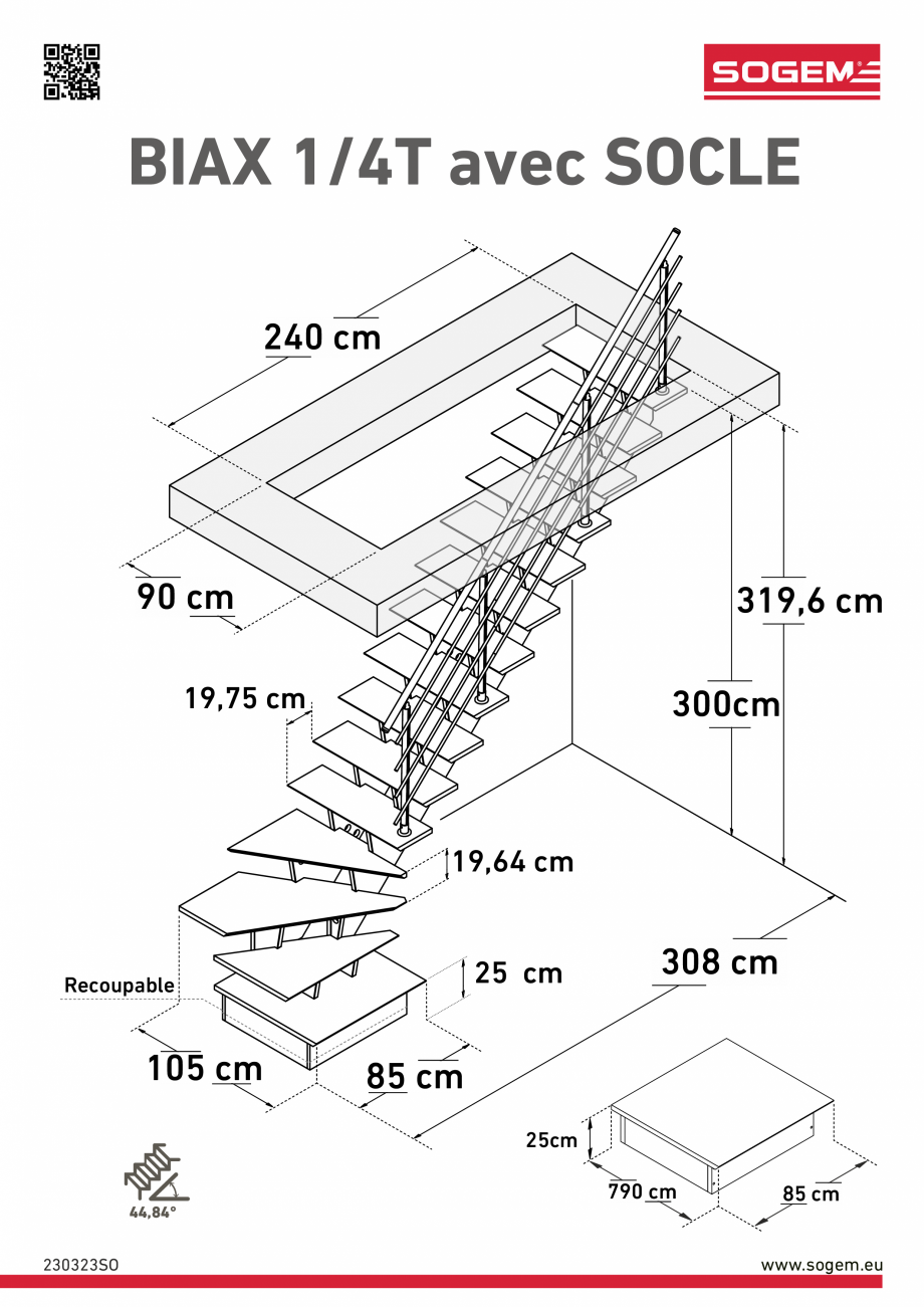 Pagina 2-Dimensiuni scara BIAX 1-4 turn Right SOGEM Specificații tehnice Franceza 
