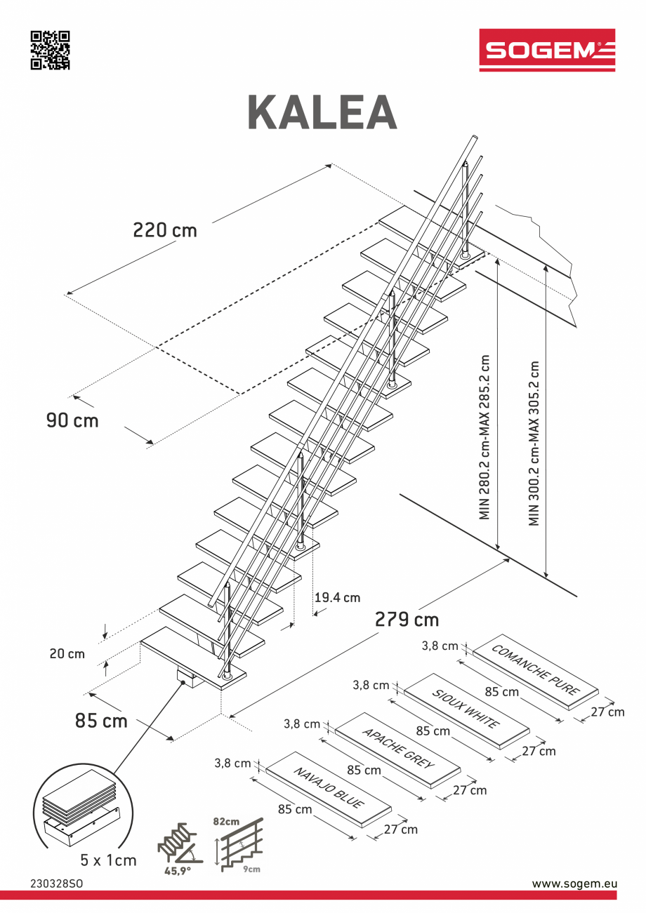 Pagina 2 - Dimensiuni scara KALEA dreapta SOGEM Specificații tehnice Engleza 