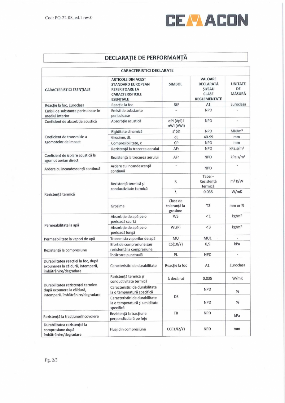 Pagina 2-Declaratie de Performanta - (40-99mm)  CEMACON EVT 30 Certificare produs 
