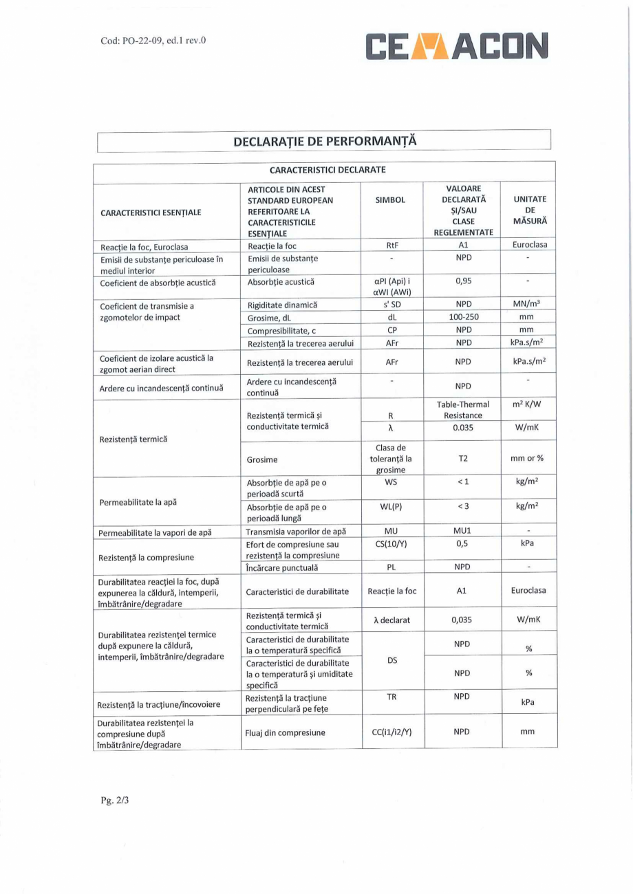 Pagina 2-Declaratie de Performanta - (100-250mm)  CEMACON EVT 30 Certificare produs 