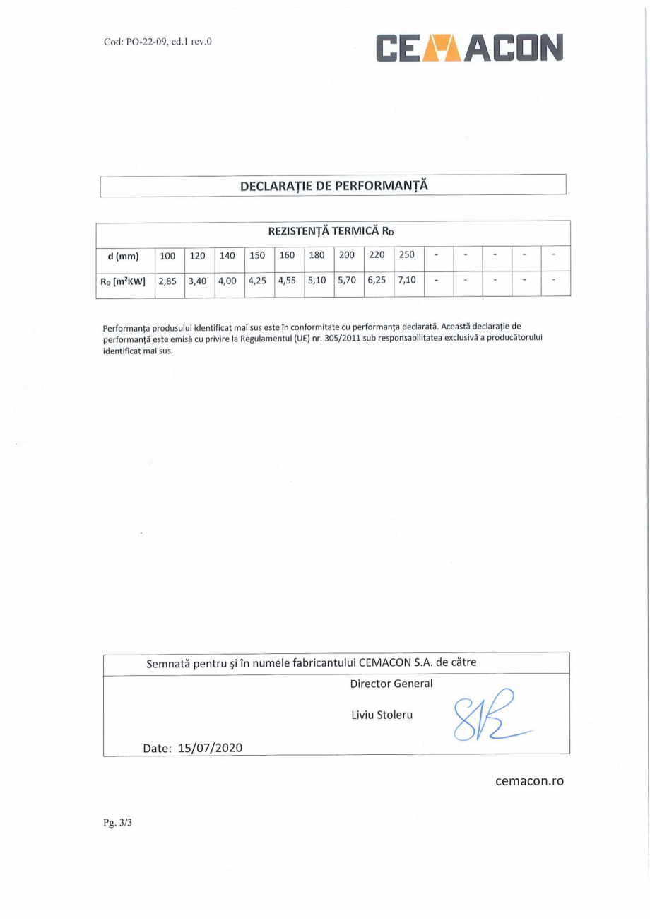 Pagina 3-Declaratie de Performanta - (100-250mm)  CEMACON EVT 30 Certificare produs 