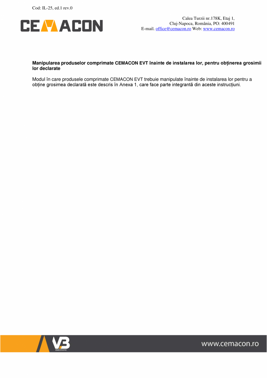 Pagina 2 - Instructiuni de utilizare manipulare si depozitare vata minerala - CEMACON EVT CEMACON...