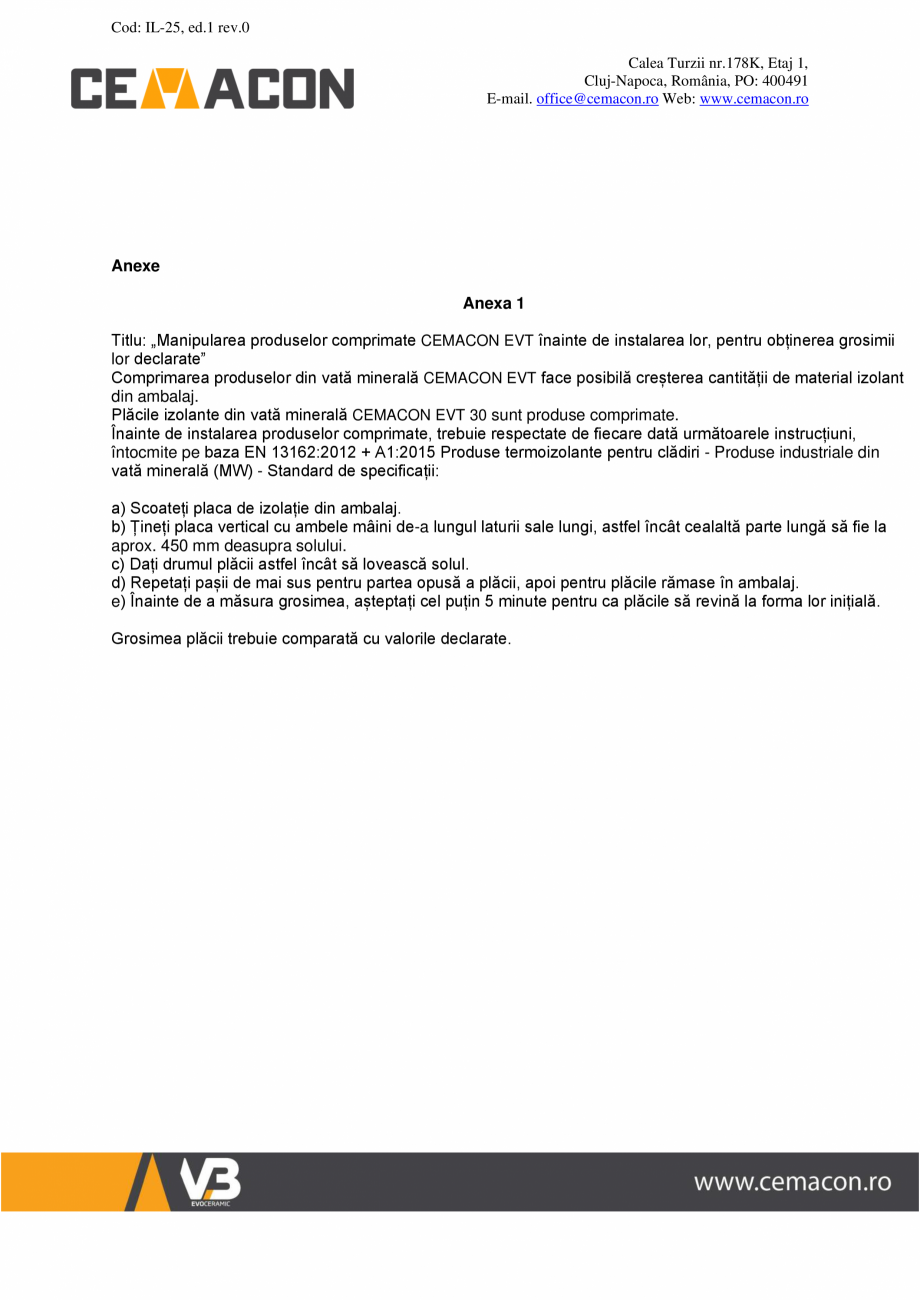 Pagina 3-Instructiuni de utilizare manipulare si depozitare vata minerala - CEMACON EVT CEMACON EVT 30...