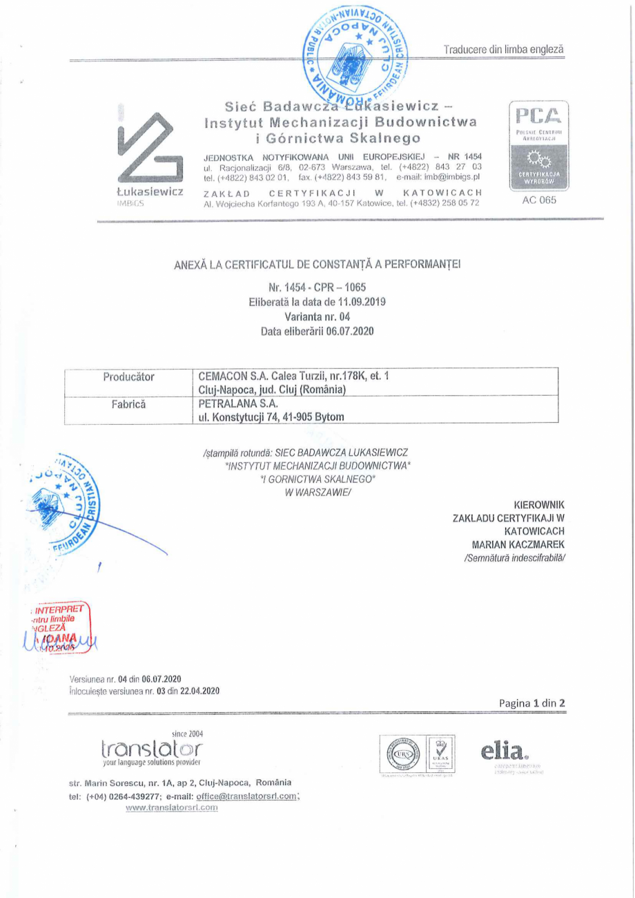 Pagina 3-Certificat de conformitate al controlului productiei in fabrica - vata minerala CEMACON EVT 30...