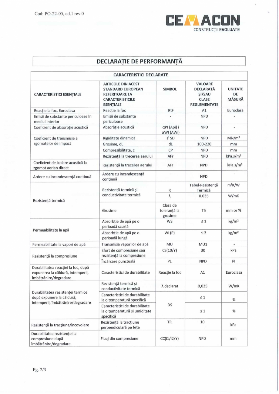 Pagina 2-Declaratie de Performanta - CEMACON EVT 90 (100-220mm)  CEMACON Certificare produs Romana 