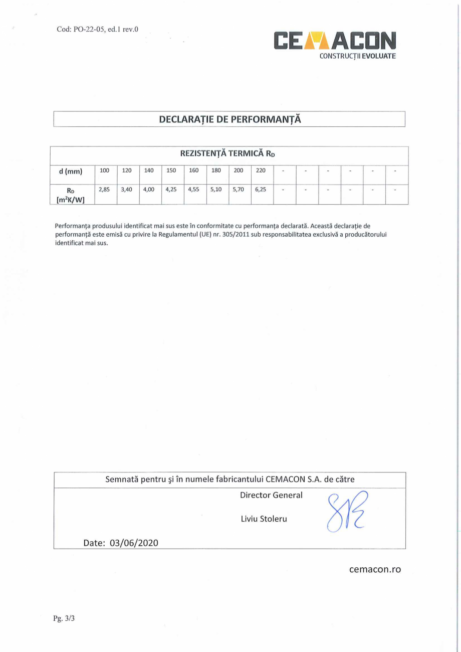 Pagina 3 - Declaratie de Performanta - CEMACON EVT 90 (100-220mm)  CEMACON Certificare produs Romana...
